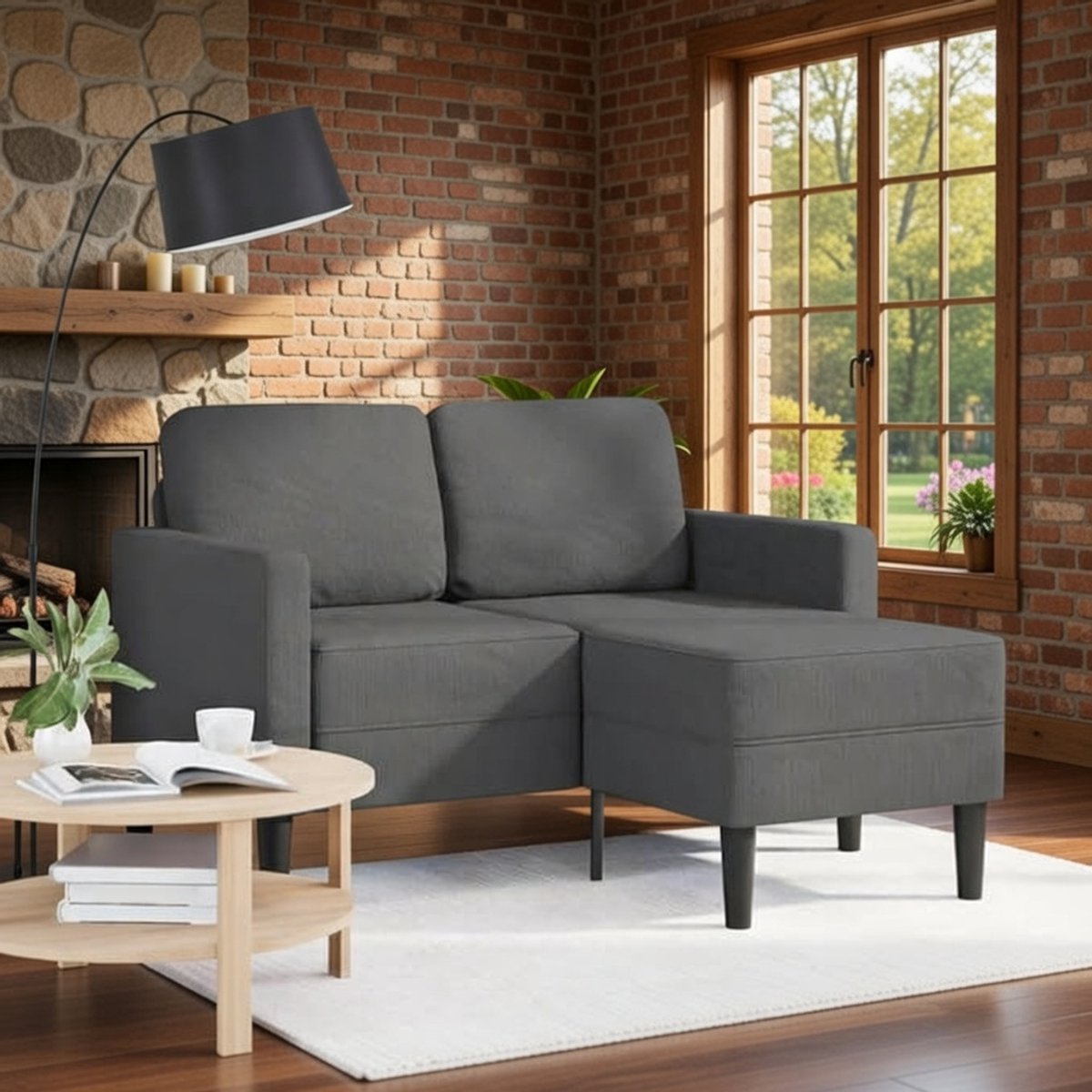 LunaHoek 125 – L-Vormige 2-Zitsbank met Chaise Longue Donkergrijs Casa Serena – Afmetingen op aanvraag – Casa Dorada