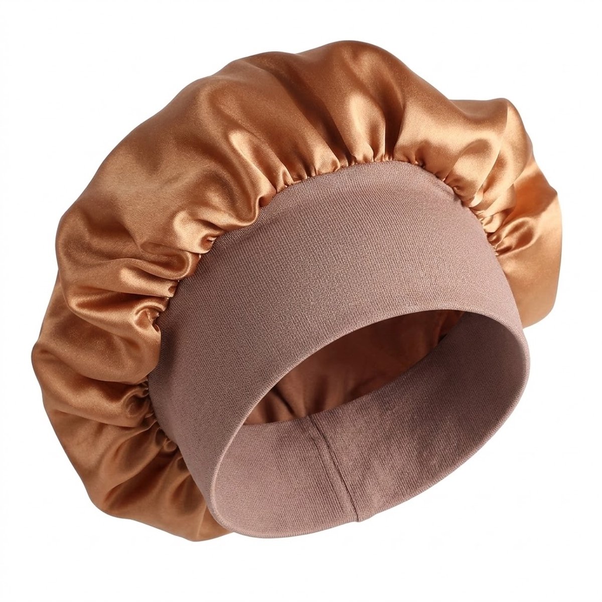 Goudkleurige satijnen haar bonnet dames en heren – elastische slaapmuts met brede band – beschermende satijnen haarmuts tegen pluis en wrijving – antikroes slaap cap