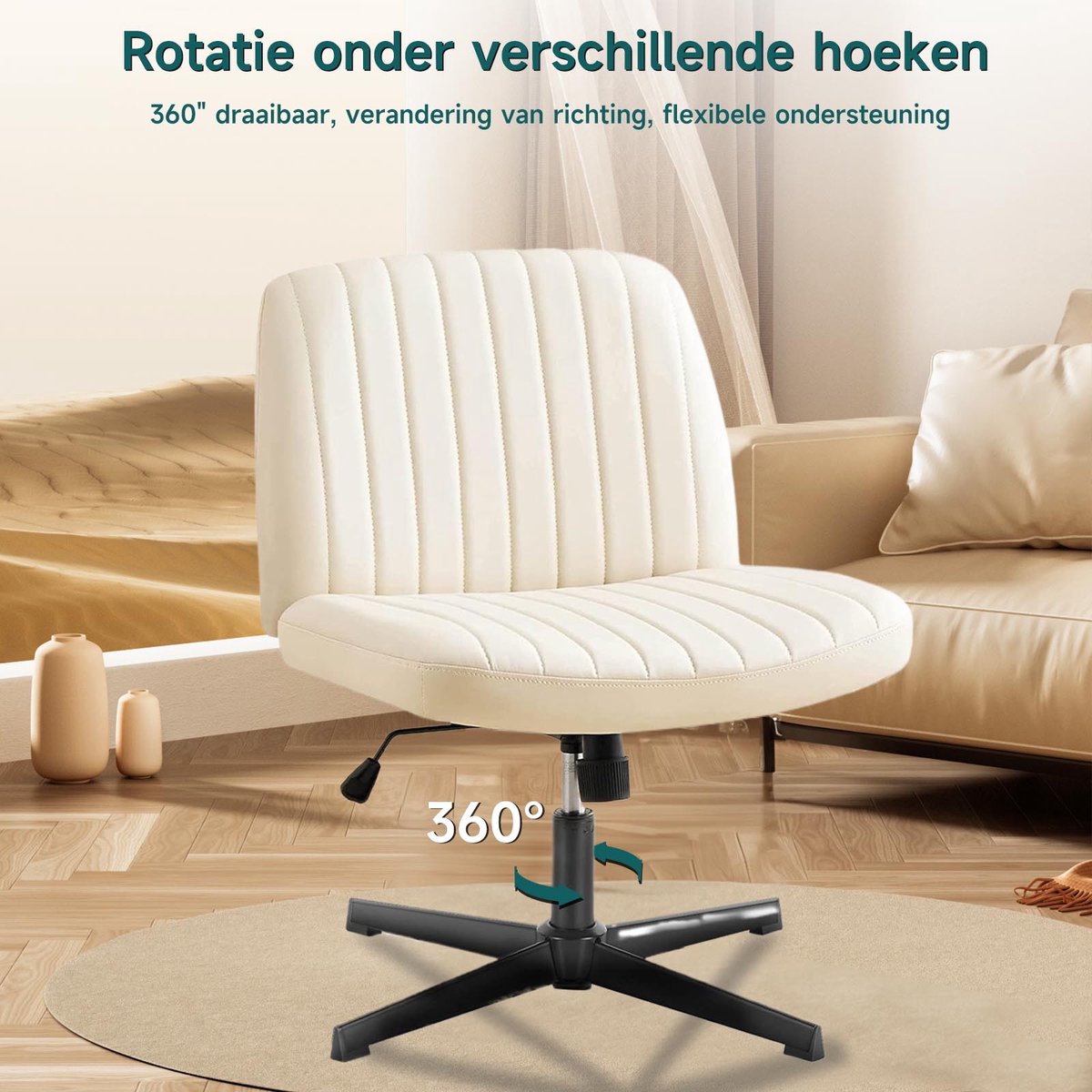 Hengjian Draaistoel Beige PU-leer Hoogte Verstelbaar 360° - afbeelding 2