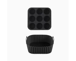 Set van 2 siliconen inlegvellen en muffinvorm voor airfryers-Herbruikbare anti-aanbak bakvormen met cupcake- en vierkante vormen, geschikt voor Instant Pots en airfryer ovens, gemakkelijk te verwijderen en schoon te maken, compatibel met mini quiches