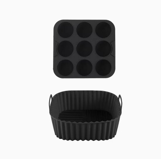 Set van 2 siliconen inlegvellen en muffinvorm voor airfryers-Herbruikbare anti-aanbak bakvormen met cupcake- en vierkante vormen, geschikt voor Instant Pots en airfryer ovens, gemakkelijk te verwijderen en schoon te maken, compatibel met mini quiches