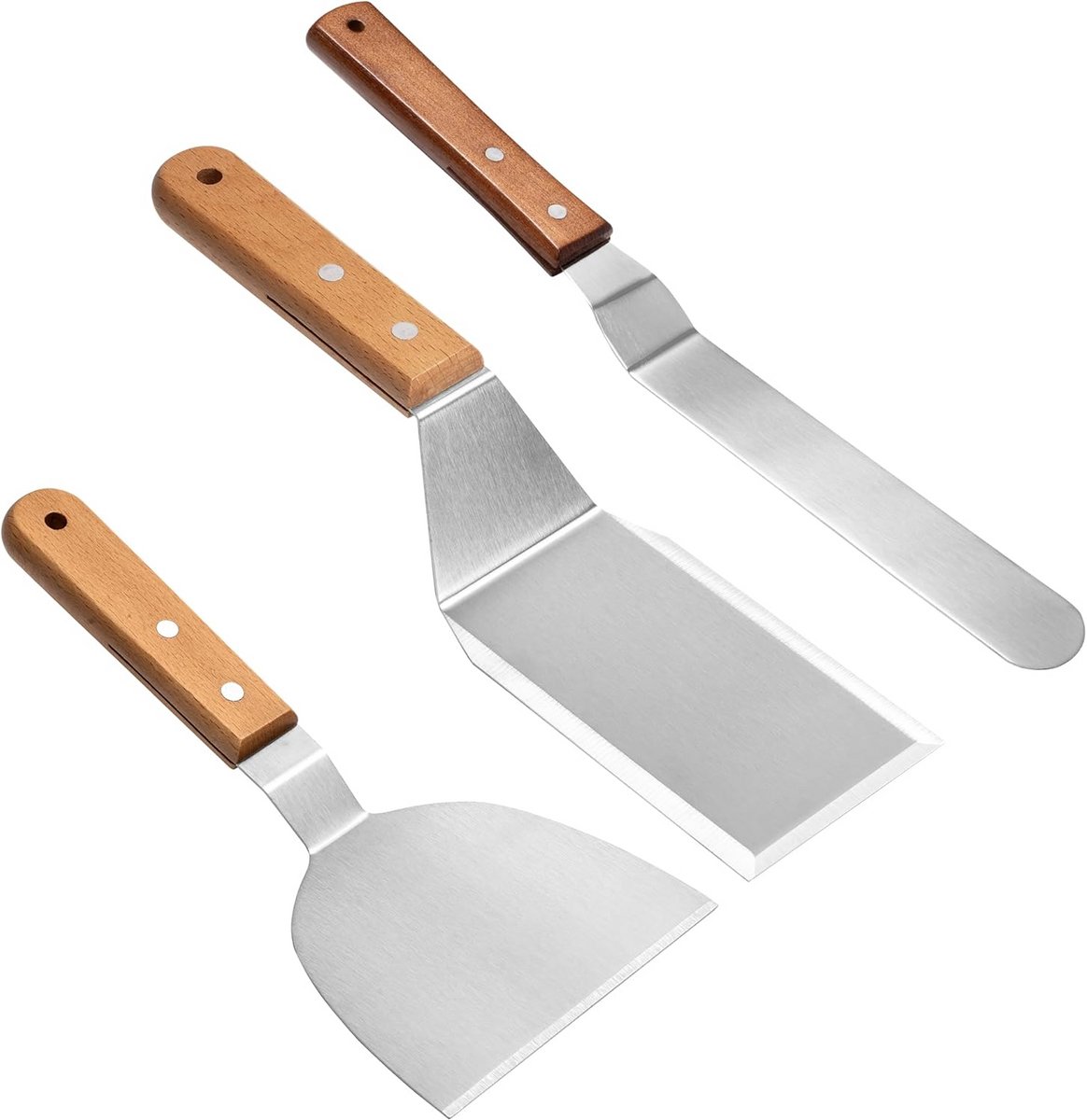 Set van 3 Roestvrijstalen Spatels met Houten Handgreep voor Grillen en Taartdecoratie