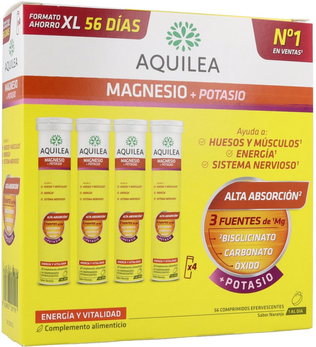 Aquilea Magnesium+Kalium Bruisend 56 bruistabletten|Aquilea Magnesium + Potassium Effervescent 56 effervescent tablets|Aquilea Magnésium+Potassium Effervescent 56 tablettes effervescentes