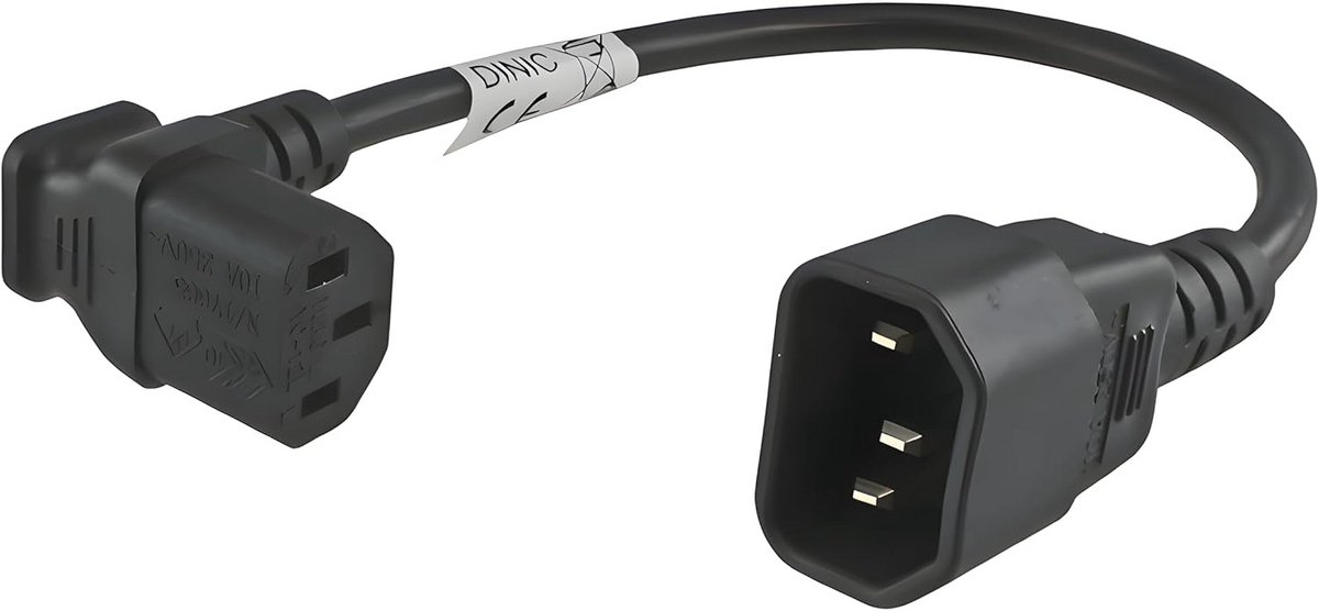 Korte C13 C14 Stroomkabel Haaks voor UPS PDU 30 cm Zwart