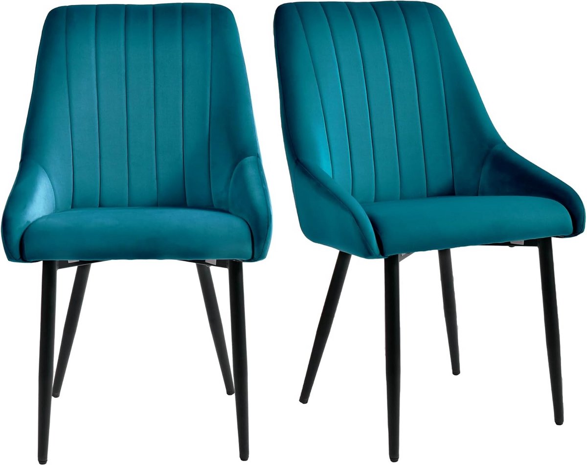 Set van 2 Eetkamerstoelen Fluweel Groen - Gestoffeerd met Rugleuning voor Keuken en Woonka