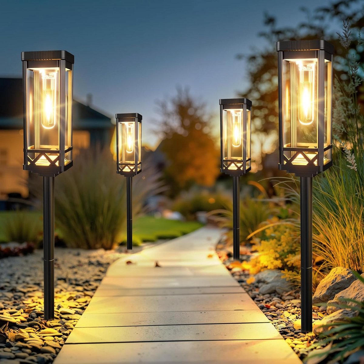 6 Stuks Krachtige Solar Buitenlampen - Draadloze LED Verlichting voor Tuin en Pad