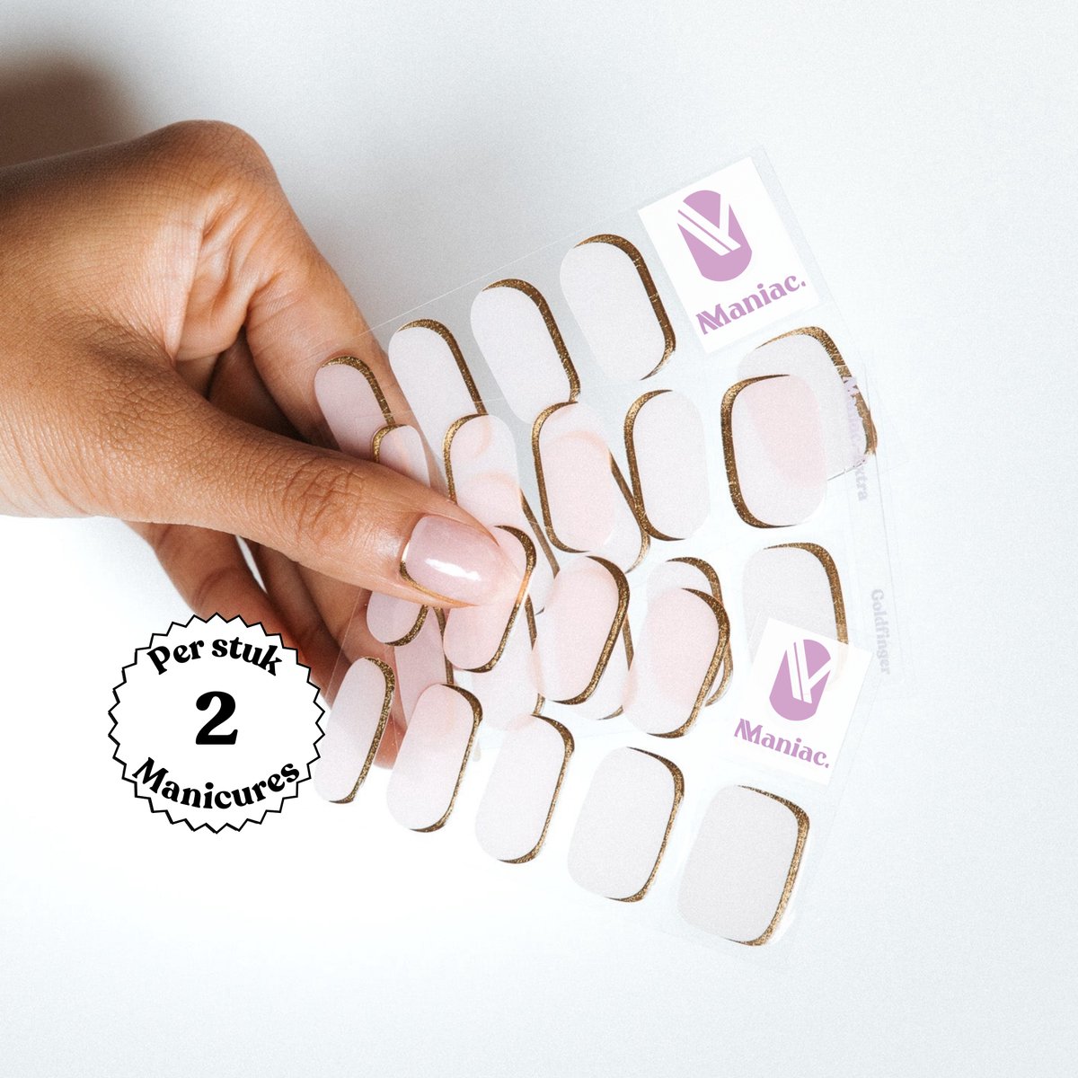 Maniac Nails Gellak Stickers – Goldfinger – 28 stickers voor 2 manicures – 14+ dagen zonder chippen – Uitharden met UV-lamp – Biab Look Gel Nagelstickers – Gel Nail Wraps