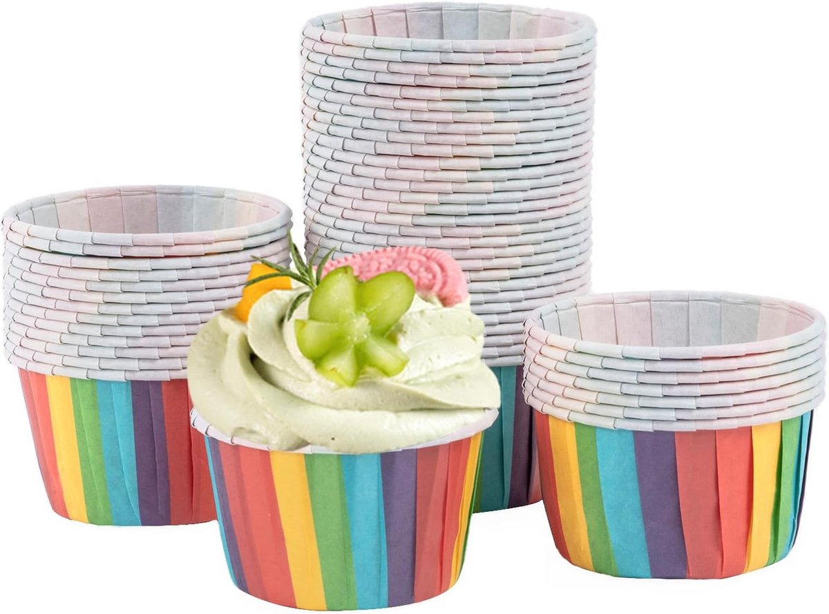 50 Papieren Cupcake en Muffin Vormpjes in Regenboogkleuren