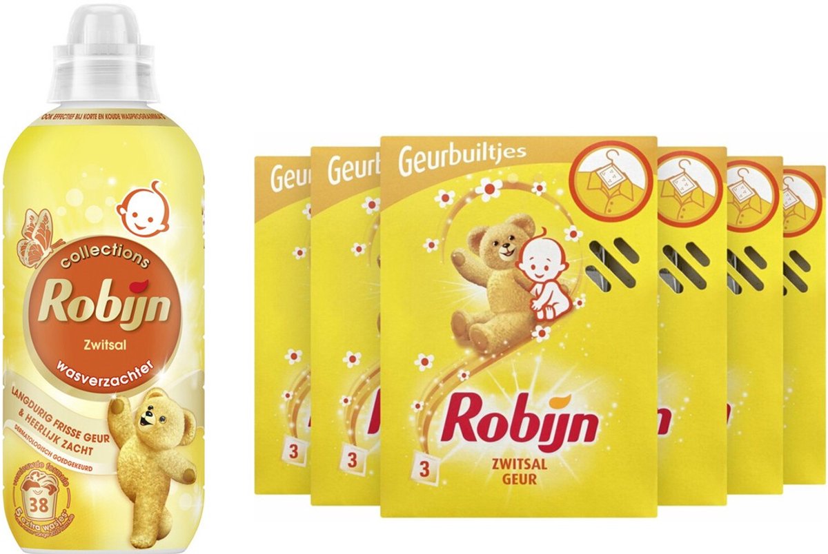 Robijn Zwitsal Geurbuiltjes - 6 x 3 stuks - Voordeelverpakking + fles Zwitsal Wasverzachter