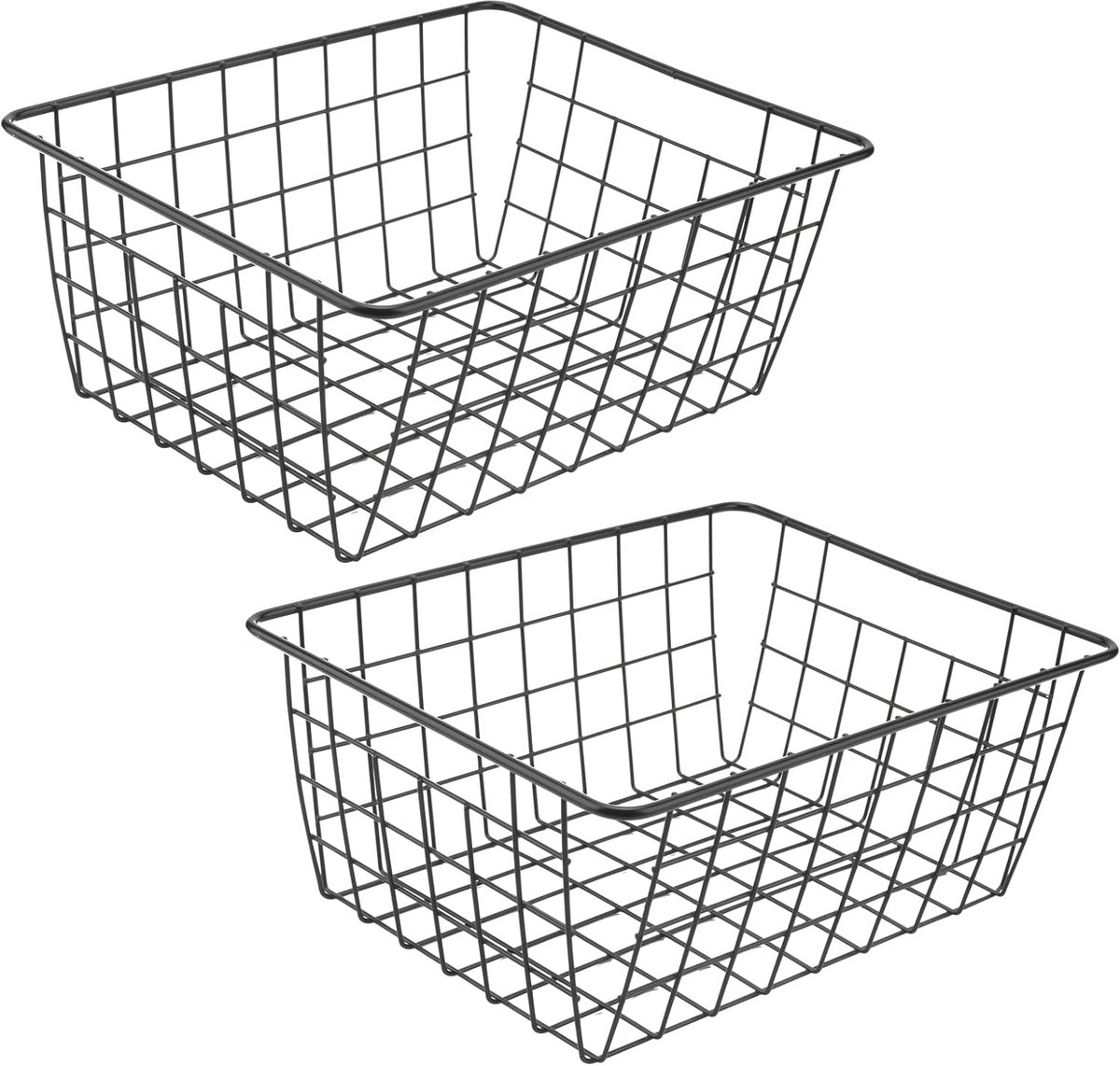 Set van 2 Zwarte Draadmandjes met Handvatten voor Kast en Vriezer - Grote Opbergmanden
