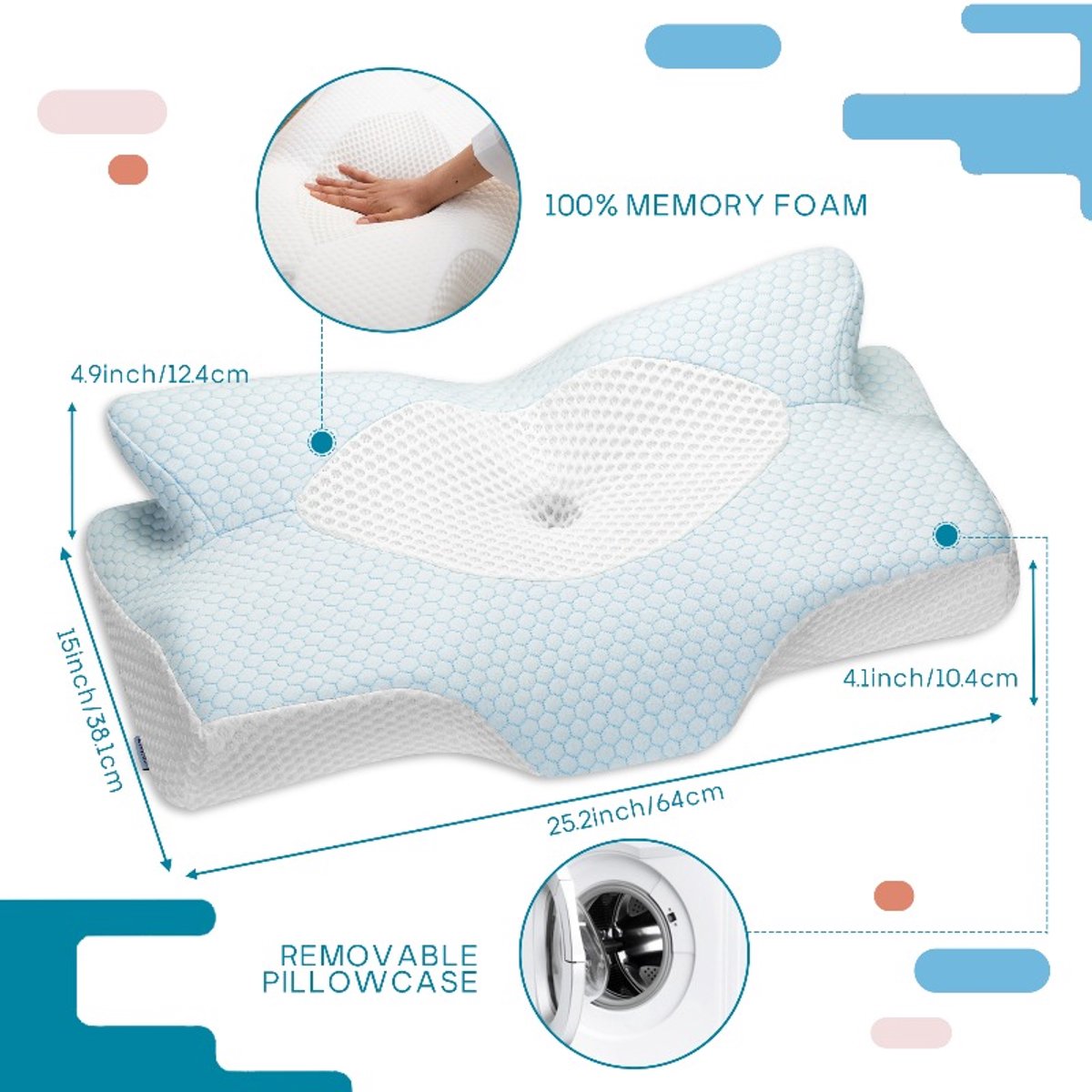 Hoofdkussen- Orthopedische Memory Foam Kussen-Verstelbaar Contour Kussen-Ergonomisch Bedkussen Voor Zij- Rug- En Buikslapers-BLAUW.