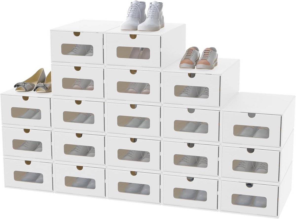 Set van 20 Opvouwbare Schoenendozen met Kijkvenster - Stevige Opbergdozen