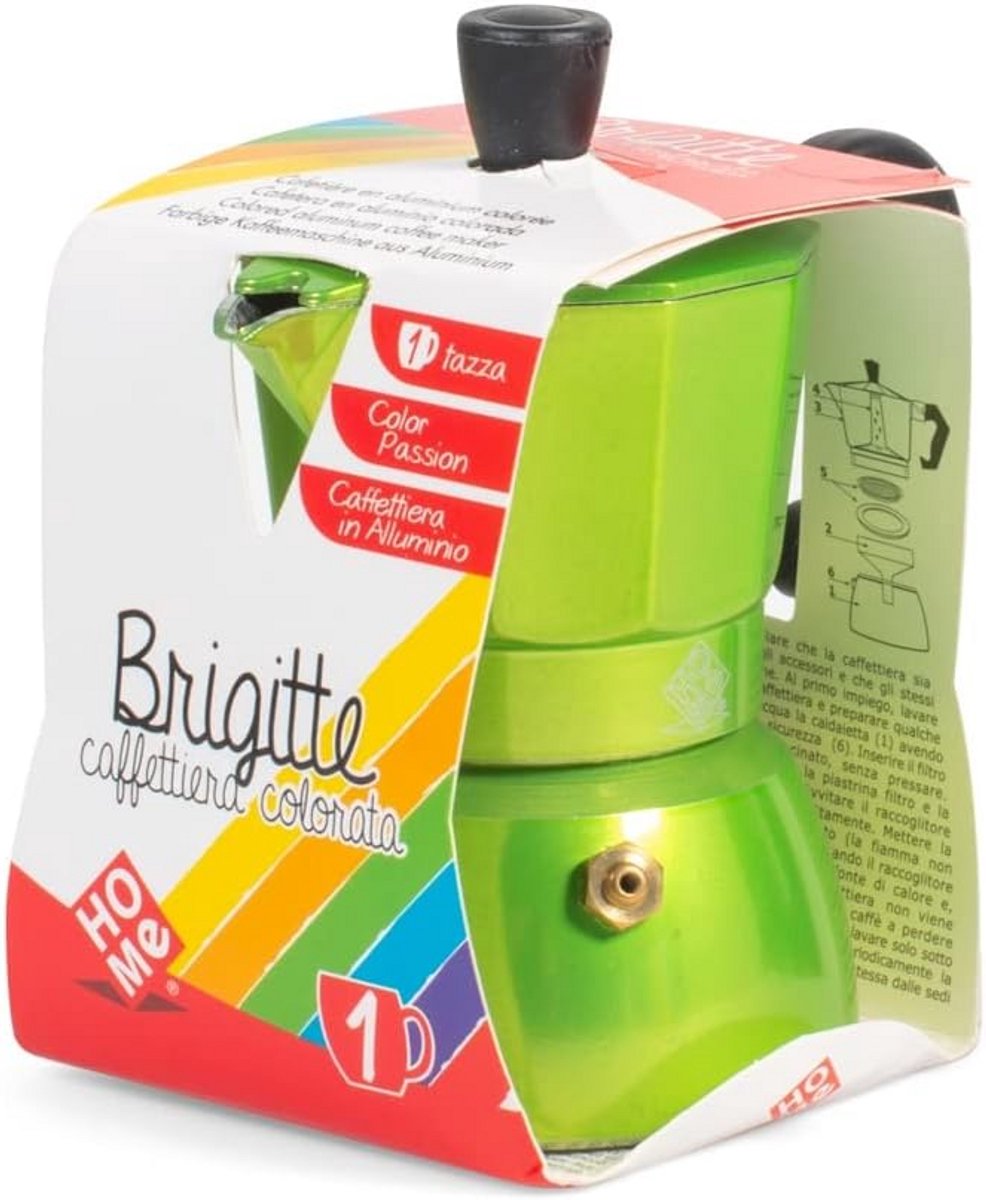 Eenvoudige Aluminium Espressopot voor 1 Kop - Compact en Kleurrijk