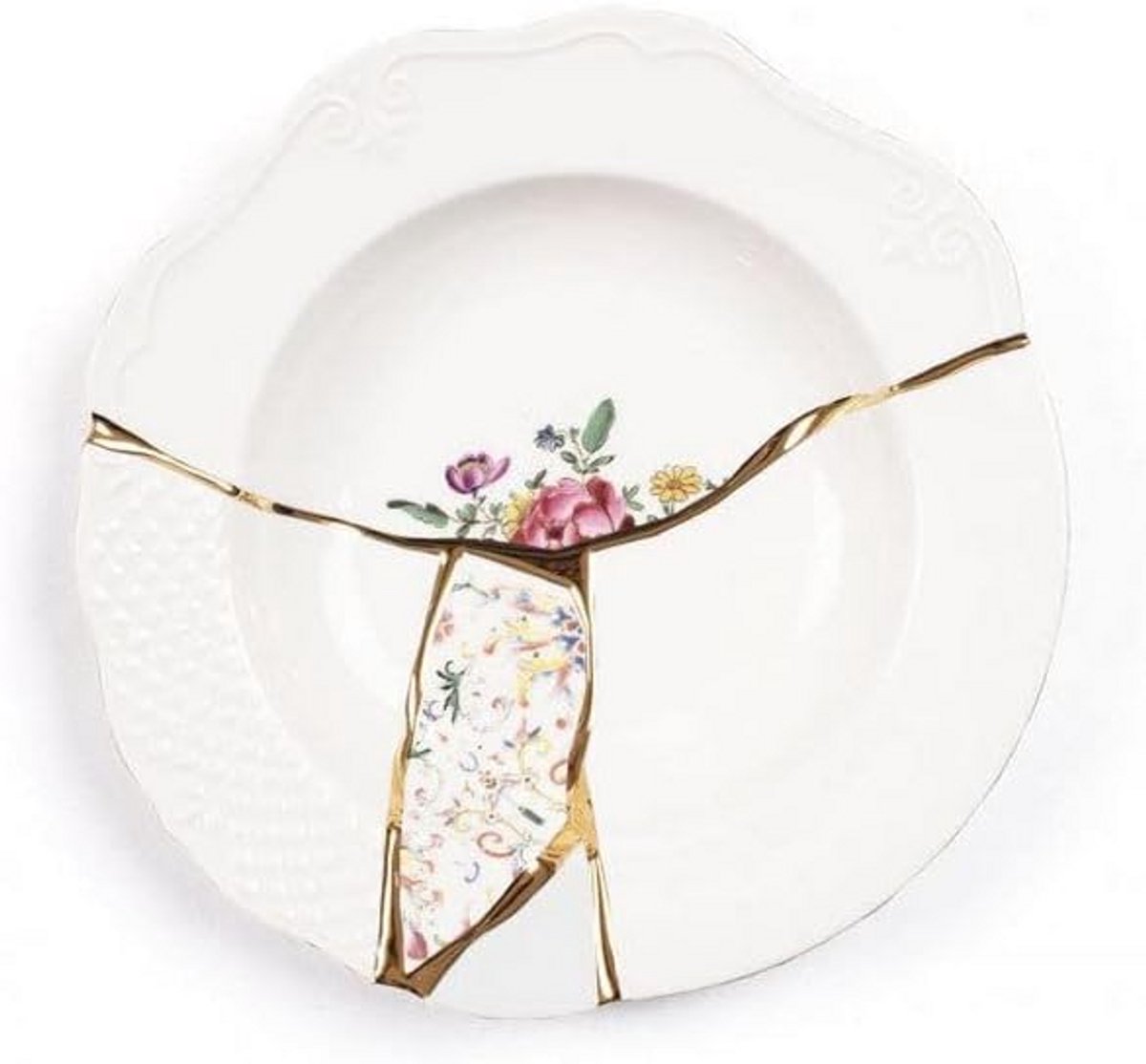 Luxe Soepbord van Bone China met Gouden Kintsugi Details