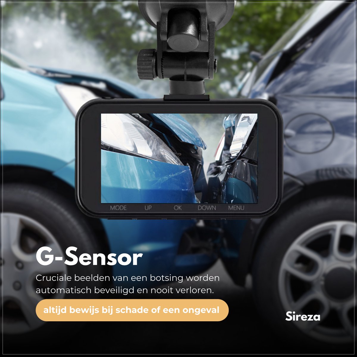 Sireza® D2 - Dashcam - Dashcam Voor Auto - Dual Dashcam - Ultra 4K & UHD - 3 inch met App - GPS live locatie + snelheid - 128GB SD Kaart - Loop Opname - G Sensor - mini koevoet - haakske usb-c oplaadkabel - NL/FR/ENG Handleiding + NL Systeem – foto 5
