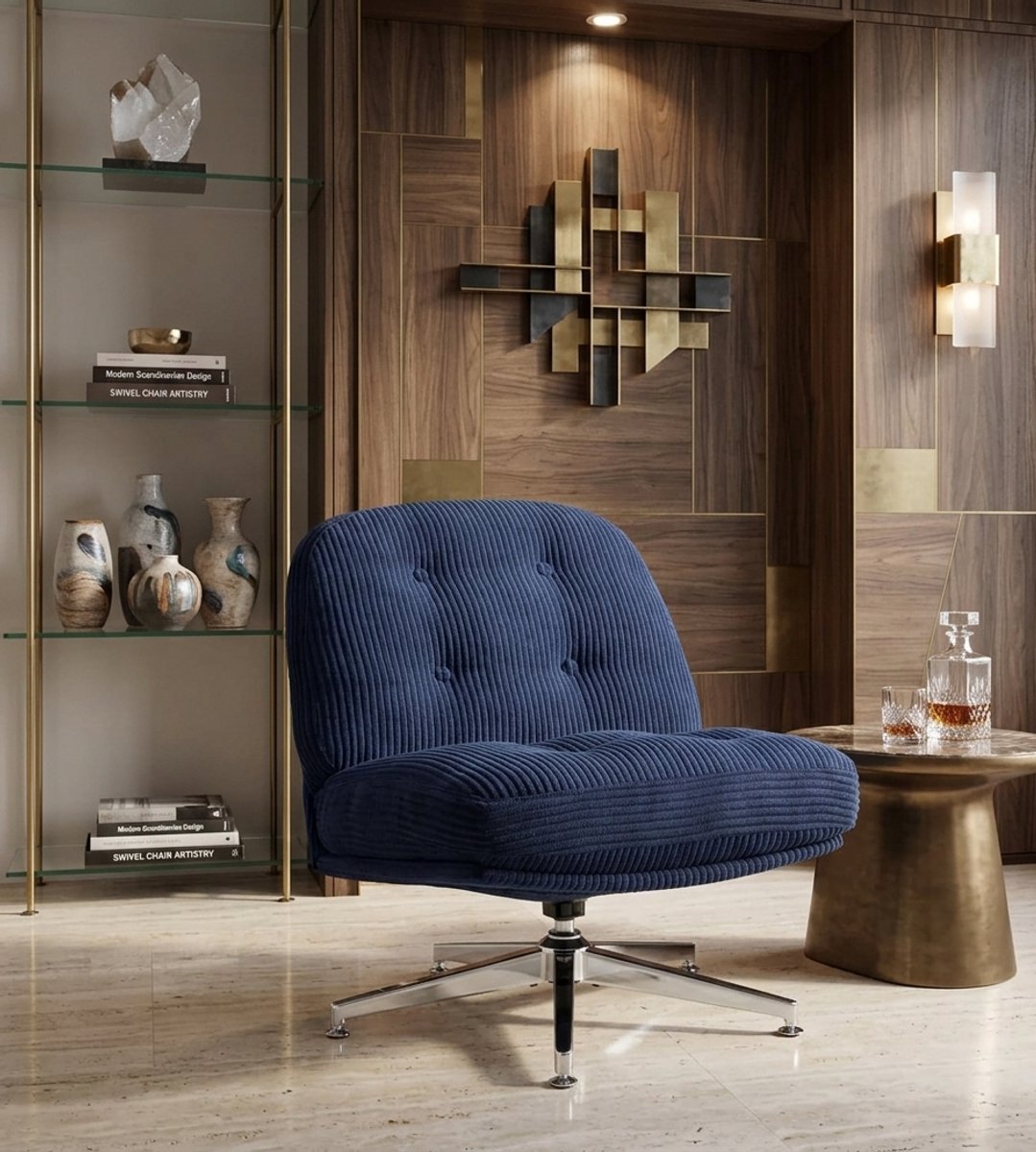 Luxe Comfort Loungestoel – Ergonomische Woonkamer Accentstoel – Oversized Zitting met Corduroy Stof – Blauw – Stabiele 5-sterren Voet – Perfect voor Lang Zitten,Casa Serena – Afmetingen op aanvraag...