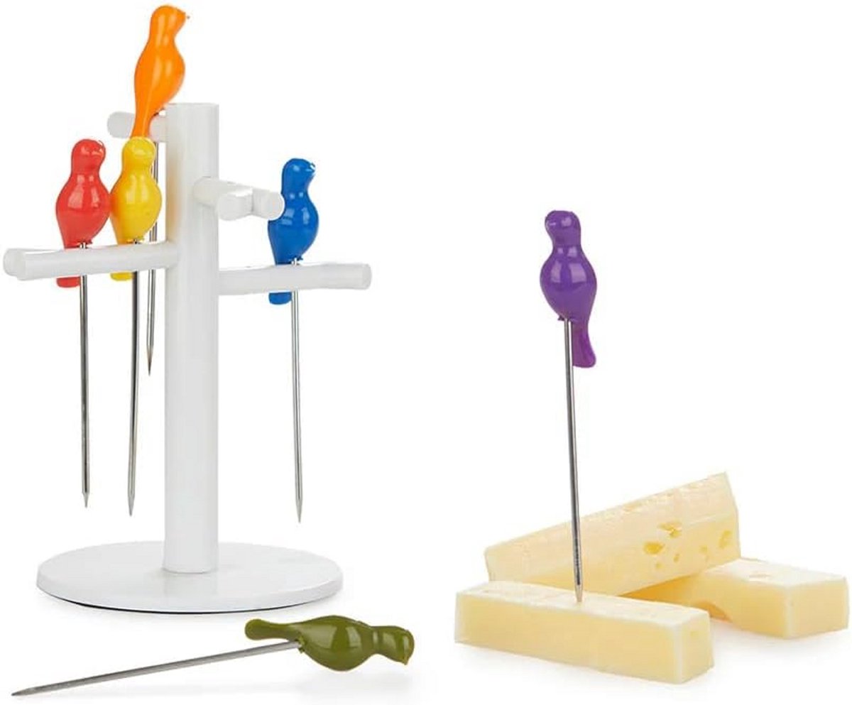 Aperitiefprikkers Set in Vogelvorm met Presentatiestandaard voor Happen