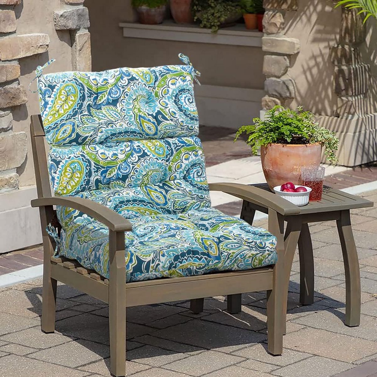 Set van 2 Tufted Stoelkussens met Hoge Rugleuning - Waterdicht Binnen/Buiten