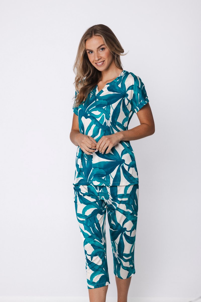 Pastunette Premium - Pyjama - Emerald Oasis - Viscose - Turquoise/Ecru