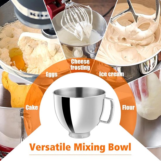 Roestvrijstalen Mengkom met Handvat voor 4.5-5 QT Stand Mixer - Vaatwasmachinebestendig van Merkloos — afbeelding 2