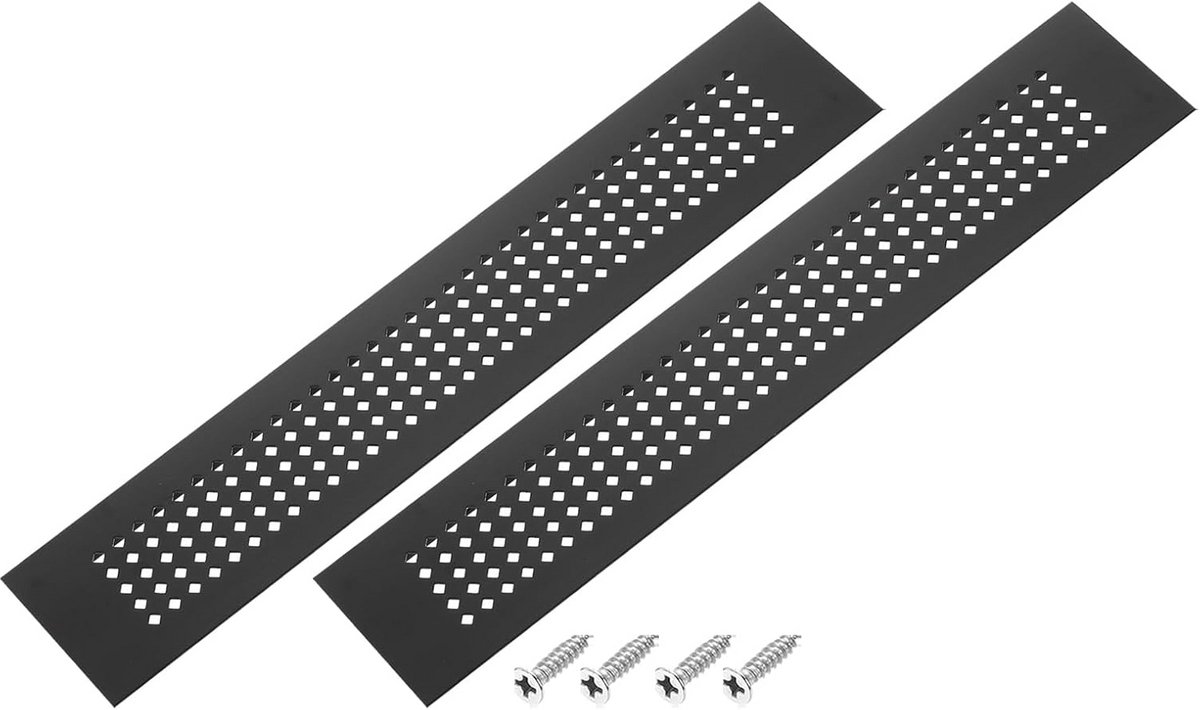 Zwarte Ventilatierooster voor Kastdeur - 14 x 2 Inch Sierrooster met Diamantpatroon
