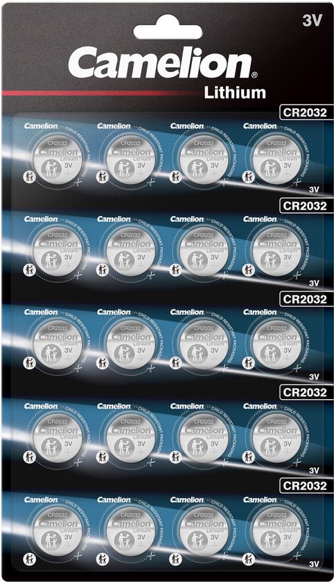 Pak met 20 Camelion CR2032 lithium knoopcellen, 3V.