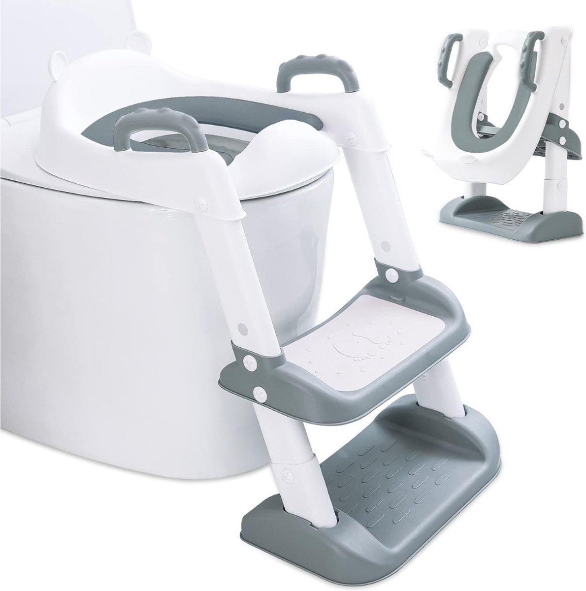 MIRA® WC Verkleiner Met Trapje - WC Verkleiner - WC Bril Verkleiner Kinderen - ‎Wit/Grijs - 41cm x 34cm x 3cm