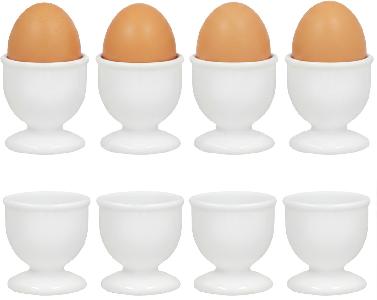 Gerimport Eierdopjes - 8x stuks - wit - kunststof - 4 x 5 cm - voor ontbijt /brunch / Pasen