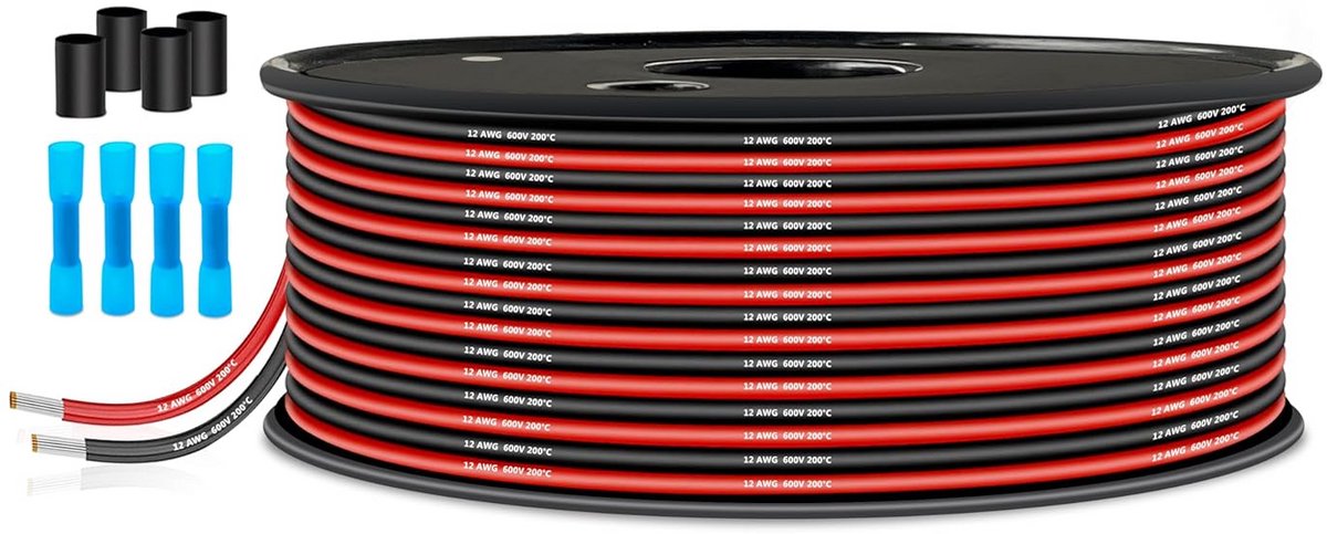 Flexibele Siliconen Elektrische Draad 12 AWG (3,33 mm²) - 12 Meter Rood en Zwart