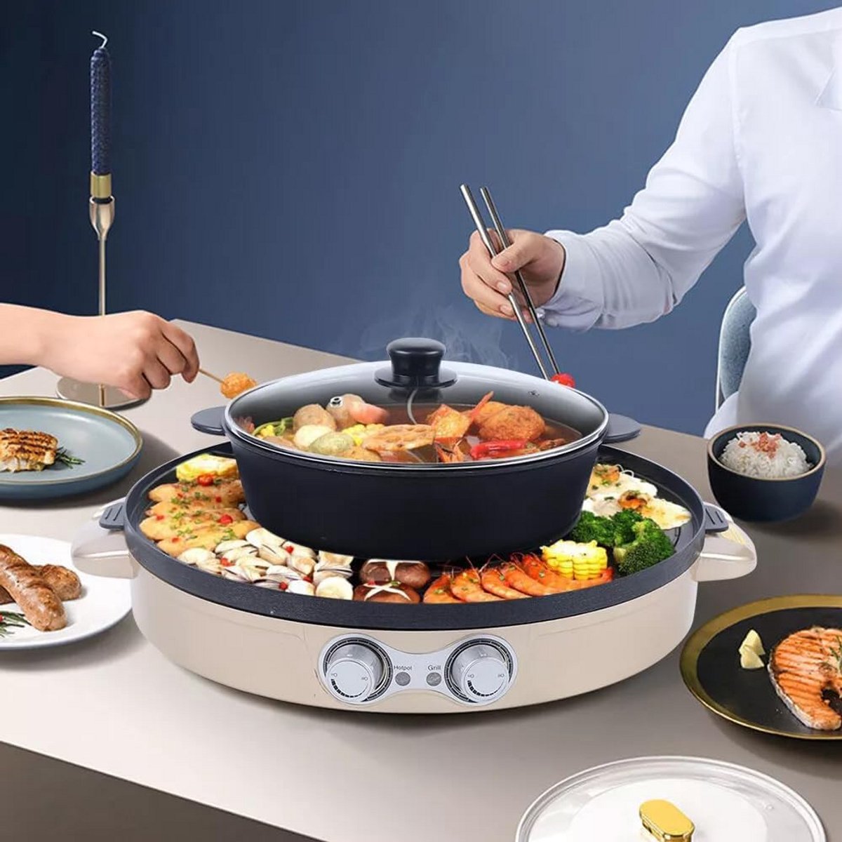 Elektrische Hot Pot en Barbecue Grill (2-in-1) - 2200W Tafelmodel