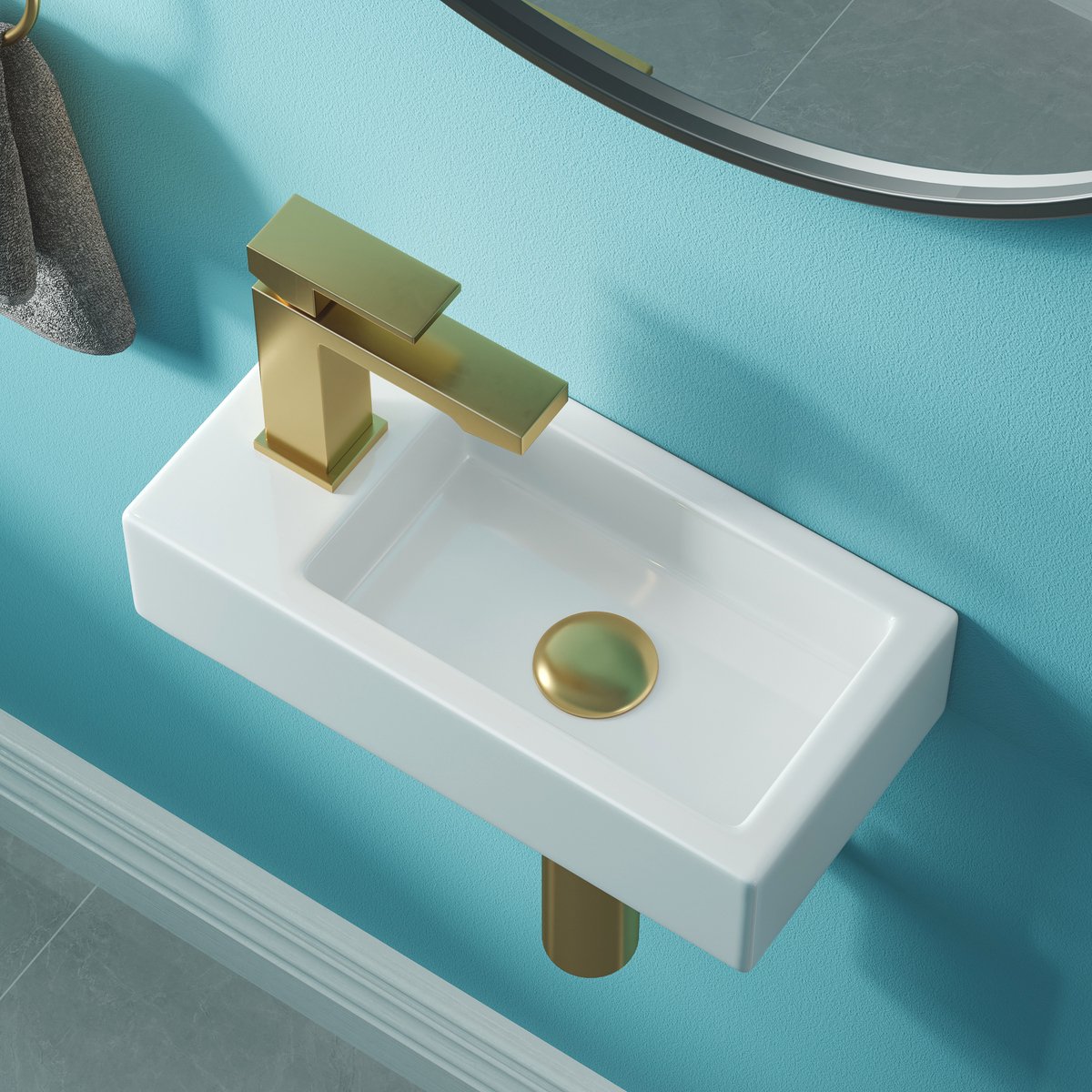 HOROW Toiletfontein - Wandmontage - Keramiek Toilet Wasbak - Glans Wit - 37x18x9 cm - Kraangat Links