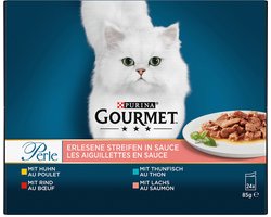GOURMET PERLE Verfijnde reepjes in saus (kip, rundvlees, tonijn, zalm) (1 x 24 x 85g)