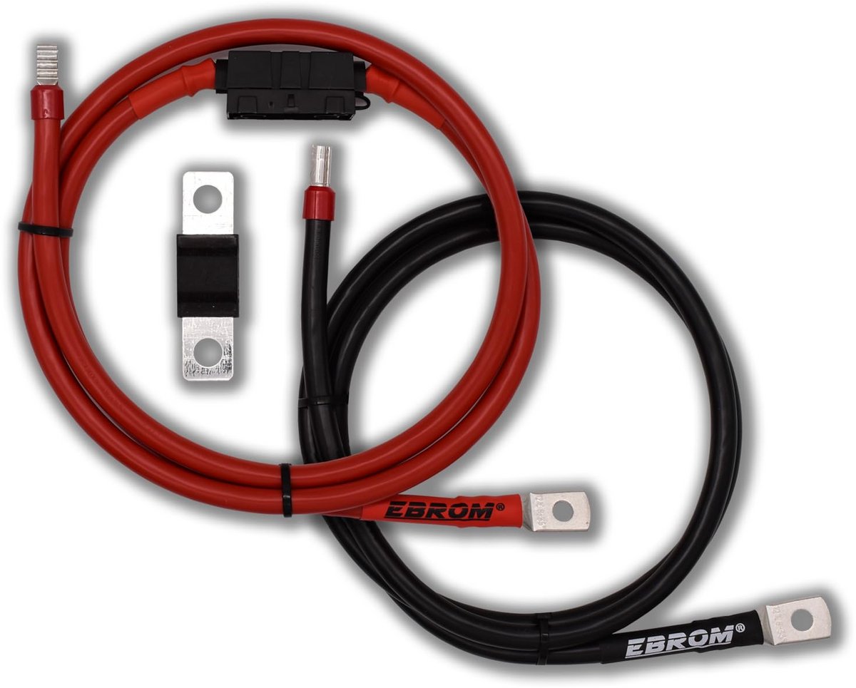 Flexibele Accukabel Rood Zwart met Kabelschoenen en Zekering - 35mm² Batterijkabel