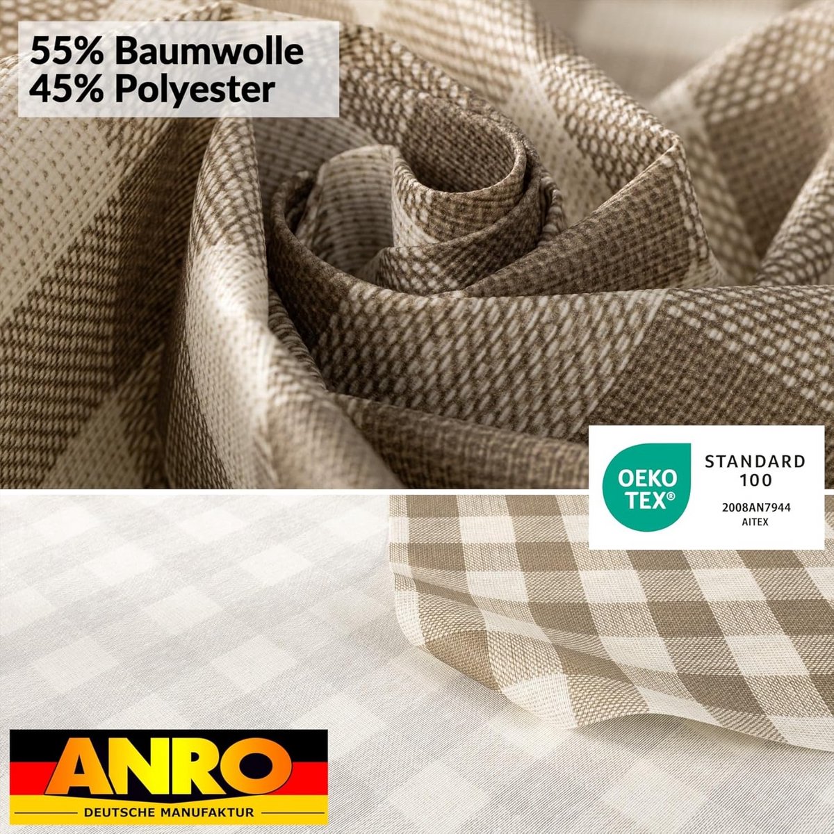 Wasbare Tafelkleed Rechthoekig Beige Geruit 200x140 cm Lotus Effect Waterafstotend