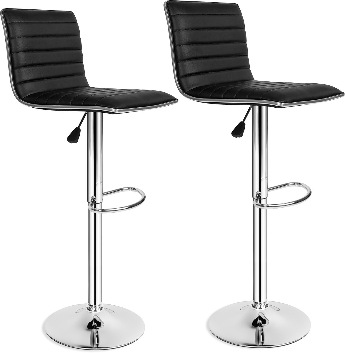 Tectake Barkruk - Traploos in Hoogte Verstelbare Barkruk met Voetensteun | Comfortabele en Moderne Designstoel voor Keuken, Bar of Eettafel - set van 2 zwart, zilver