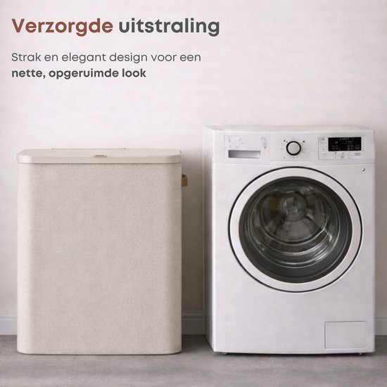 Panier à linge ACAZA avec couvercle - 2 compartiments - 170 L - 56 x 40 x 75 cm - Beige