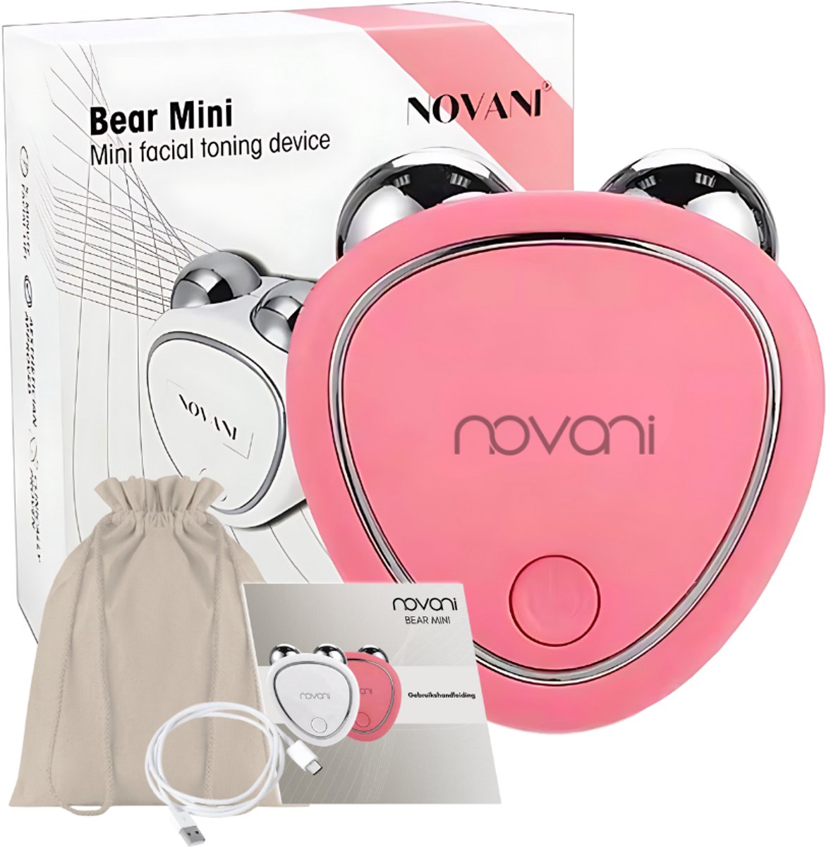 Novani Bear Mini - Microcurrent | Anti Ageing | huidverjonging | Huidverjongingsapparaat | Facelift apparaat | Anti rimpel | Gezichtsmassage | Roze