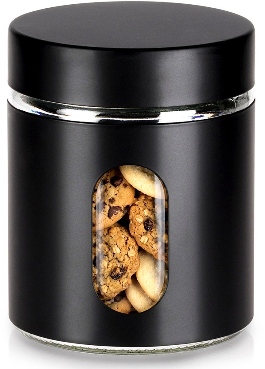 Voedselcontainer Strooibus Glas Schroefbaar Zwart 650 ml - Container voor Losse Producten - Keuken - Voedsel - Doos