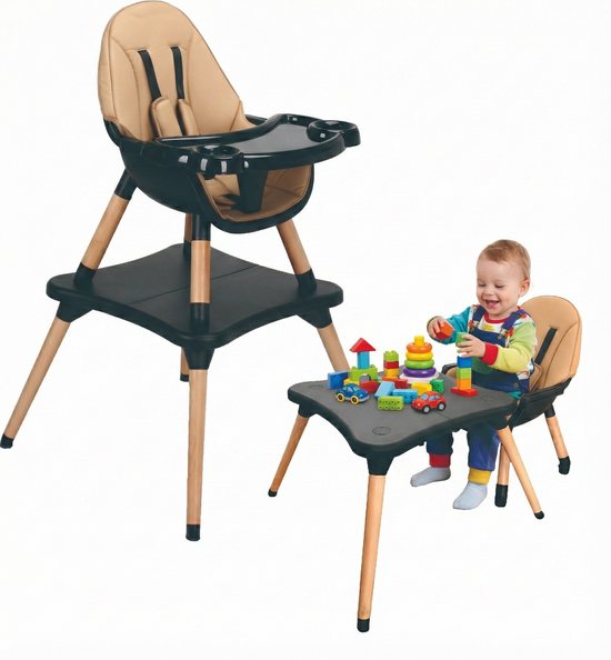 ComfyKidz 5-in-1 Kinderstoel – Ombouwbaar tot Speeltafel met Stoeltje - Massief Beukenhouten poten