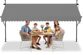 Froadp Klemzonwering Zonwering Balkon Balkonzonwering met handslinger Intrekbaar Handmatig Vouwarm UV-bestendig zonder boren Terrasoverkapping 100% polyester 300x120cm Lichtgrijs