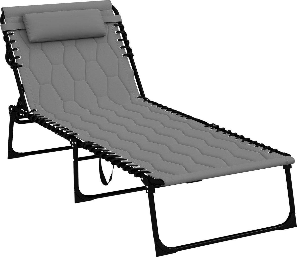 Opklapbare Ligstoel Met Kussen – Weerbestendige Tuinligstoel In Grijs/Zwart, 188 x 65 x 36 cm