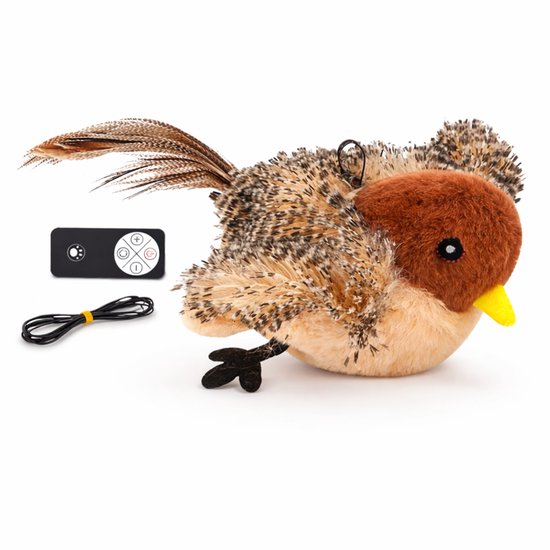 DreamSnoot® Oplaadbare Interactieve Vogel Met Afstandsbediening & USB - Maakt Levensechte Geluiden & Bewegingen - Speelgoed Voor Katten - Kattenspeelgoed