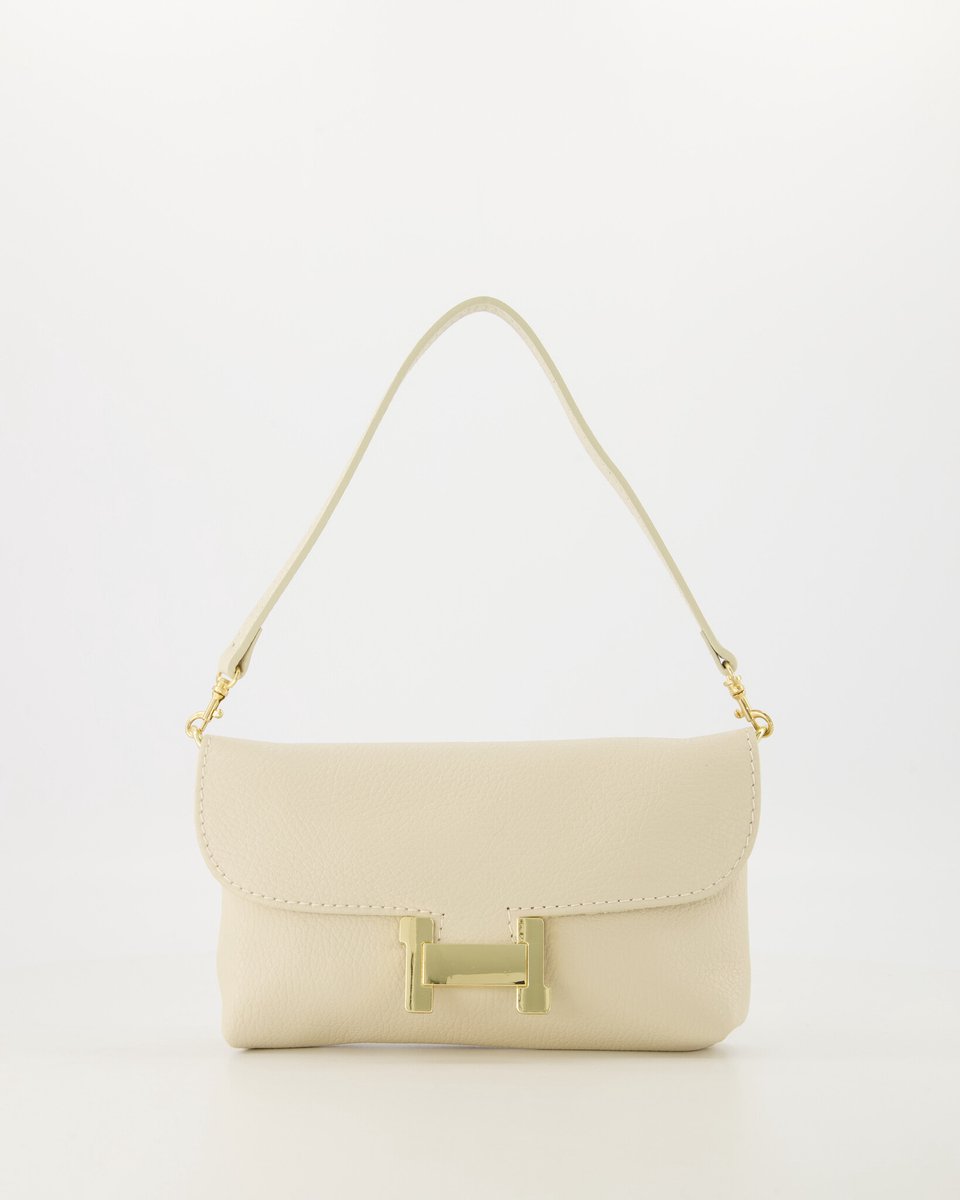 tas- Ecru-leer- clutch/crossbody- nieuw - lang hengsel