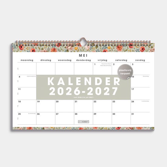 Hobbit - Maandkalender 2026-2027 - A3 (29,7 x 42 cm) - 1 maand op 1 pagina - Maandplanner - Vintage Bloemen