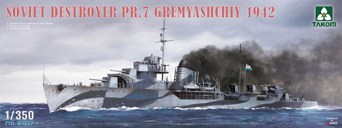 Takom Modelbouwpakket Militaire voertuigen - 6017 PR.7 Gremyashchiy 1942 WWII - Gnevny-klasse - Sovjet Torpedobootjager Plastic - 1:350 - Modelbouw