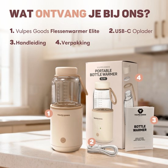 Vulpes Goods® Babycare - Flessenwarmer Elite - Draagbare Baby Flessenwarmer voor Onderweg - uniek Glazen Design - BPA-vrij, Hittebestendig & Antibacterieel - 5 Temperatuurniveaus & Warmtebehoud - 330ML - Water & Moedermelk Snel Opwarmen - 13.500 mAh