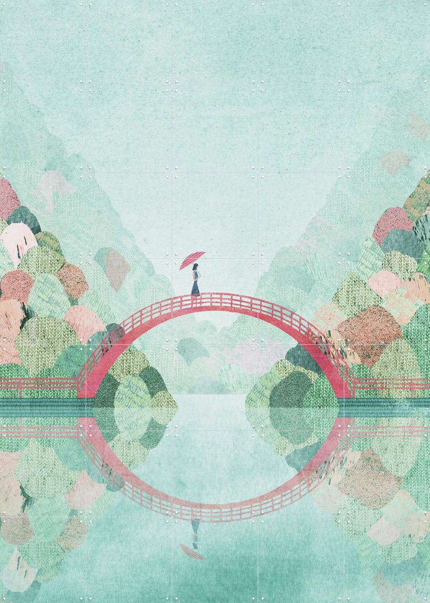 IXXI Girl on a Bridge, Henry Rivers - 100 x 140 cm - Gratis ophangtool - Grote wanddecoratie en posters - Minimalisme, Kleurrijk, Illustraties