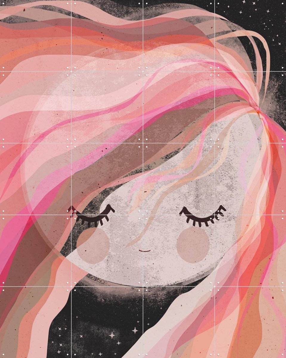 IXXI Moon Girl, Treechild & Various - 80 x 100 cm - Gratis ophangtool - Grote wanddecoratie en posters - Speels, Cartoonesk, Kleurrijk, Illustraties