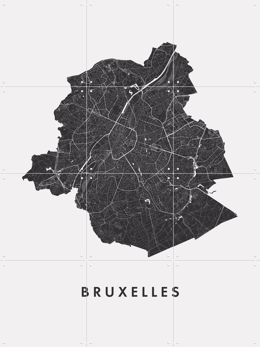 IXXI Bruxelles City Map, Kunst in Kaart - 60 x 80 cm - Gratis ophangtool - Grote wanddecoratie en posters - Grafisch Ontwerp, Line art, Technische