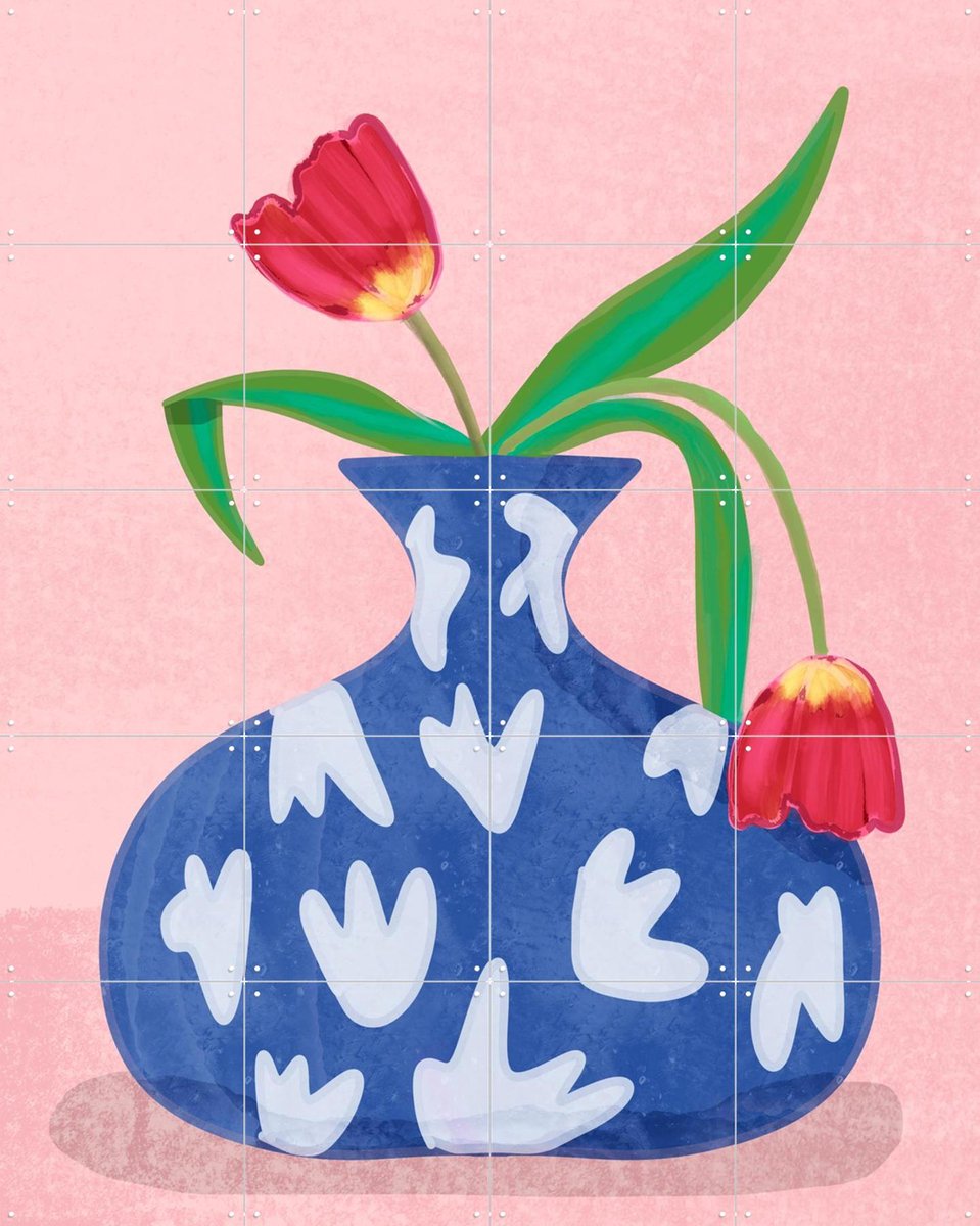 IXXI Tulpe in vase, Raissa Oltmanns - 80 x 100 cm - Gratis ophangtool - Grote wanddecoratie en posters - Digitale Kunst, Speels, Illustraties